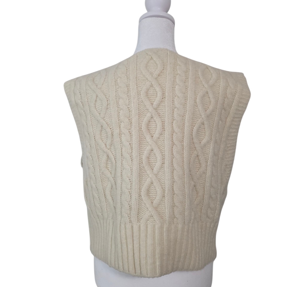 Zara Ivory Sweater Vest Size S Cable Knit Oversized Cropped Cozy Sleeveless - Picture 2 of 8